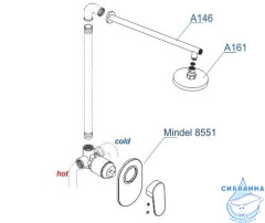 Встраиваемый комплект для душа с верхней душевой насадкой A85146