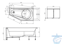 Акриловая ванна 1Marka Deep 150х80 R с каркасом