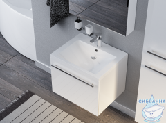 Тумба подвесная 1Marka Соната 58 (1 ящик) с раковиной Анита 58 белый глянец
