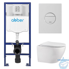Комплект подвесной унитаз ABBER Bequem AC1100 белый с инсталляцией AC0108 и кнопкой AC0126MW белая матовая