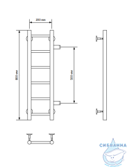 Полотенцесушитель водяной Санприз Аврора П6 80х20 (боковое подключение 50 см)