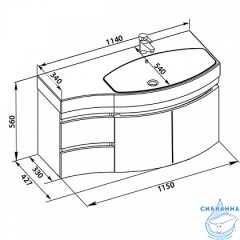 Тумба под раковину Aquanet Опера 115 R белый 2 дверцы 2 ящика 169654