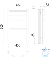 Полотенцесушитель электрический Terminus Классик П6 45х60 черный матовый (с возможностью скрытого подключения, подключение справа)