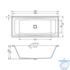 Акриловая ванна Riho Still Square Led R 170x75 с ножками
