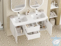 Тумба подвесная Brevita Wine 120 белый матовый с раковиной Brevita Onda 120 (с двумя чашами 