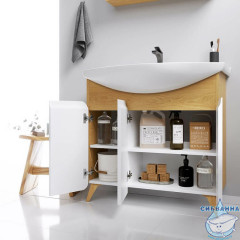 Тумба Aqwella Basic 85 дуб золотой с раковиной Элеганс 85