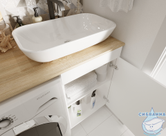 Тумба 1Marka Wash 50 белый со столешницей Wash 110 R дуб сонома и раковиной Roll 53