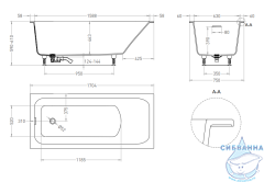 Ванна из искусственного камня Salini Orlando Kit 170x75 (материал sapirit, белый глянцевый)