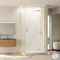 Душевое ограждение Veconi Ровиго 90x90 профиль брашированное золото, стекло дождь RV073RG/R-9090-06-C4 (без поддона)