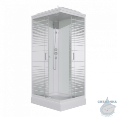 Душевое ограждение Тритон Квадро 100x80 профиль белый, стекло полосы Щ0000064615 (с поддоном)