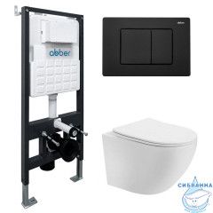 Комплект подвесной унитаз ABBER Bequem AC1100 белый с инсталляцией AC0105 и кнопкой AC0120MB черная матовая
