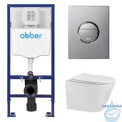 Комплект подвесной унитаз ABBER Bequem AC1102 белый с инсталляцией AC0108 и кнопкой AC0126 хром глянцевый