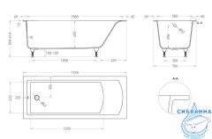 Ванна из искусственного камня Salini Cascata 170x70 (материал S-Sense, белый глянцевый)