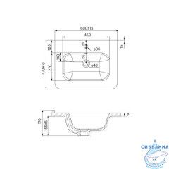 Тумба с умывальником, подвесная, 60 см, белая, Brick, IDDIS, BRI60W0i95K