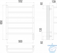 Полотенцесушитель электрический Terminus Евромикс П6 50х65 (с возможностью скрытого подключения, подключение справа)