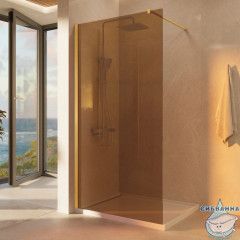 Душевое ограждение Vincea Walk-In 100 см профиль брашированное золото, стекло янтарь VSW-1H100GSG