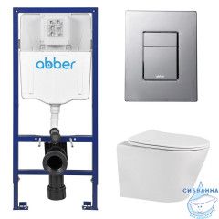 Комплект подвесной унитаз ABBER Bequem AC1102 белый с инсталляцией AC0108 и кнопкой AC0123 хром глянцевый