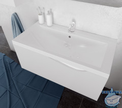 Тумба подвесная 1Marka Этюд 90 (1 ящик) с раковиной Анита 90 белый глянец