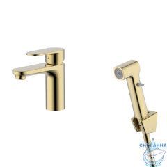 Смеситель с гигиеническим душем Aquatek Ника AQ1812BG (золото шлифованное)