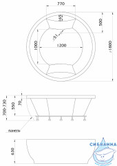 Акриловая ванна 1Marka Omega New 180x180 с каркасом