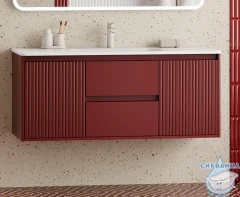 Тумба подвесная Brevita Wine 120 бордовый с раковиной Brevita Onda 120