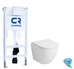 Инсталляция для унитаза Charus City с кнопкой смыва Charus белый, с унитазом Grossman GR-001SQ (с сиденьем Soft Close) (микролифт)