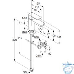 Смеситель для раковины Kludi PURE&STYLE 403820575 (с донным клапаном)