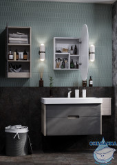 Тумба Акватон Оливия 90 с раковиной Адриана 90 серый/дуб ойстер