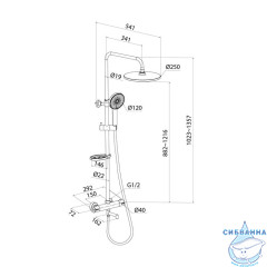Смеситель термостатический для ванны со стойкой и тропической лейкой, черный матовый, Ideal Spa, Milardo, ILSBLTHM06