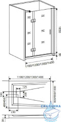 Дверь в нишу Bas Saturn WTW-130-C-CH-L профиль хром, стекло прозрачное