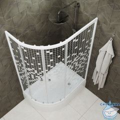 Душевое ограждение Тритон Коралл В R 120x80 профиль белый, стекло мозайка Щ0000061783 (с поддоном)