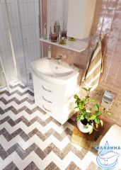 Тумба напольная 1Marka Вита 65 (3 ящика) с раковиной Балтика 65 белый глянец