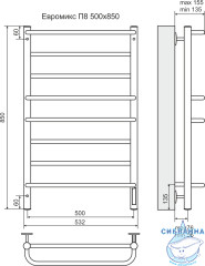Полотенцесушитель электрический Terminus Евромикс П8 50х85 (с возможностью скрытого подключения, подключение справа)