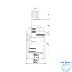 Кран-букса керамическая, 180°, 20 зубцов, G 1/2", M24, h=51 мм, IDDIS, 998CR511SM
