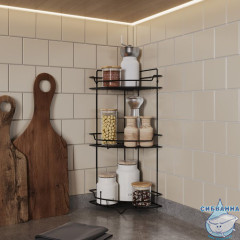 Полка трёхъярусная угловая, проволока стальная, чёрный матовый, Grid, Milardo, GRICC3BM44