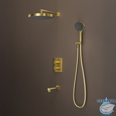 Душевая система с тропическим, ручным душем и изливом, термостат, матовое золото, Duna, IDDIS, DUNMGSTi68