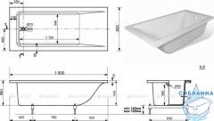 Ванна из искусственного мрамора Aquanet Bright Stone 180x80