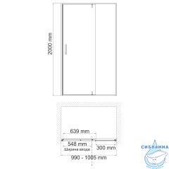 Дверь в нишу Wasserkraft Elbe 100 см профиль черный, стекло прозрачное 74P12