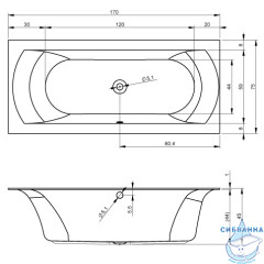 Акриловая ванна Riho Linares R 170x75 с каркасом