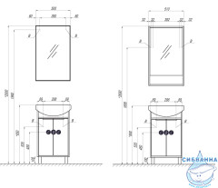 Тумба Акватон Рико 50 с раковиной Смайл 50 белый/ясень фабрик