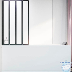 Шторка для ванны Veconi Палау 120x150 профиль черный, стекло прозрачное PL74BL-120-01-19C4