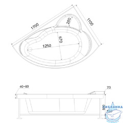 Акриловая ванна Bas Лагуна 170х110 R с ножками