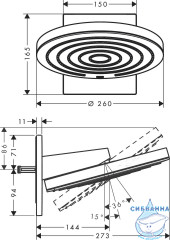 Верхний душ Hansgrohe Pulsify S 26 см 24150670  (черный матовый)