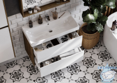 Тумба Акватон Сканди 90 белый/дуб рустикальный, с раковиной Адриана 90