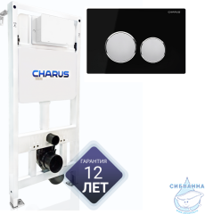 Инсталляция для унитаза Charus CC.300.80.01 с кнопкой смыва Charus Bagliore FP.330.BLACK.10 черное стекло