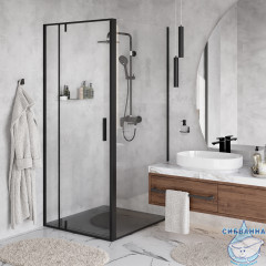 Душевое ограждение Wasserkraft Elbe 90x90 74P03 профиль черный, стекло прозрачный (без поддона)