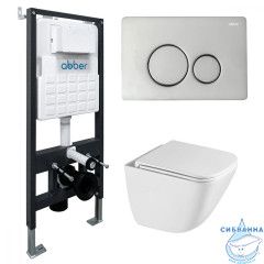 Комплект подвесной унитаз ABBER Rechteck AC1220TC белый, с закрытым дном с инсталляцией AC0105 и кнопкой AC0121 хром глянцевый