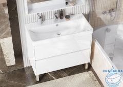 Тумба Акватон Сканди 90 белый глянцевый/белый матовый с раковиной Адриана 90