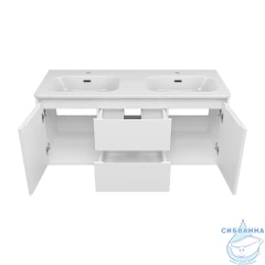 Тумба подвесная Brevita Wine 120 белый матовый с раковиной Brevita Onda 120 (с двумя чашами 