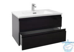 Тумба подвесная 80 см Jacob Delafon Madeleine EB2053-J52 (2 ящика ) с раковиной Jacob Delafon Vox 80 черный глянец